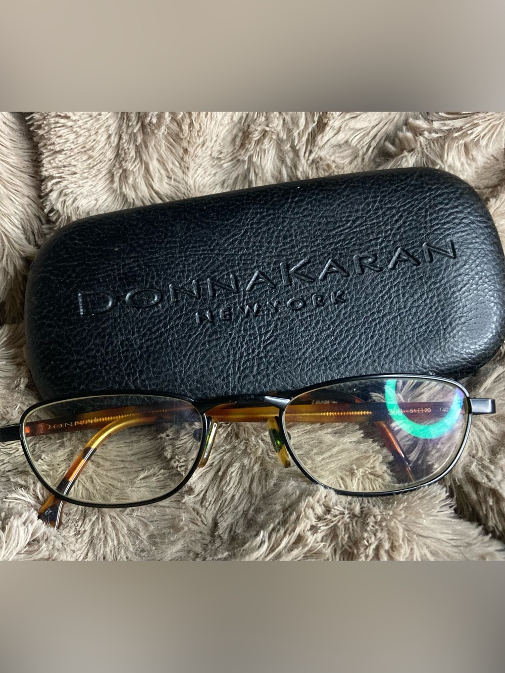 **RARE** Vintage Donna Karan Black Frame Eyeglasses with Tortoiseshell Temples
